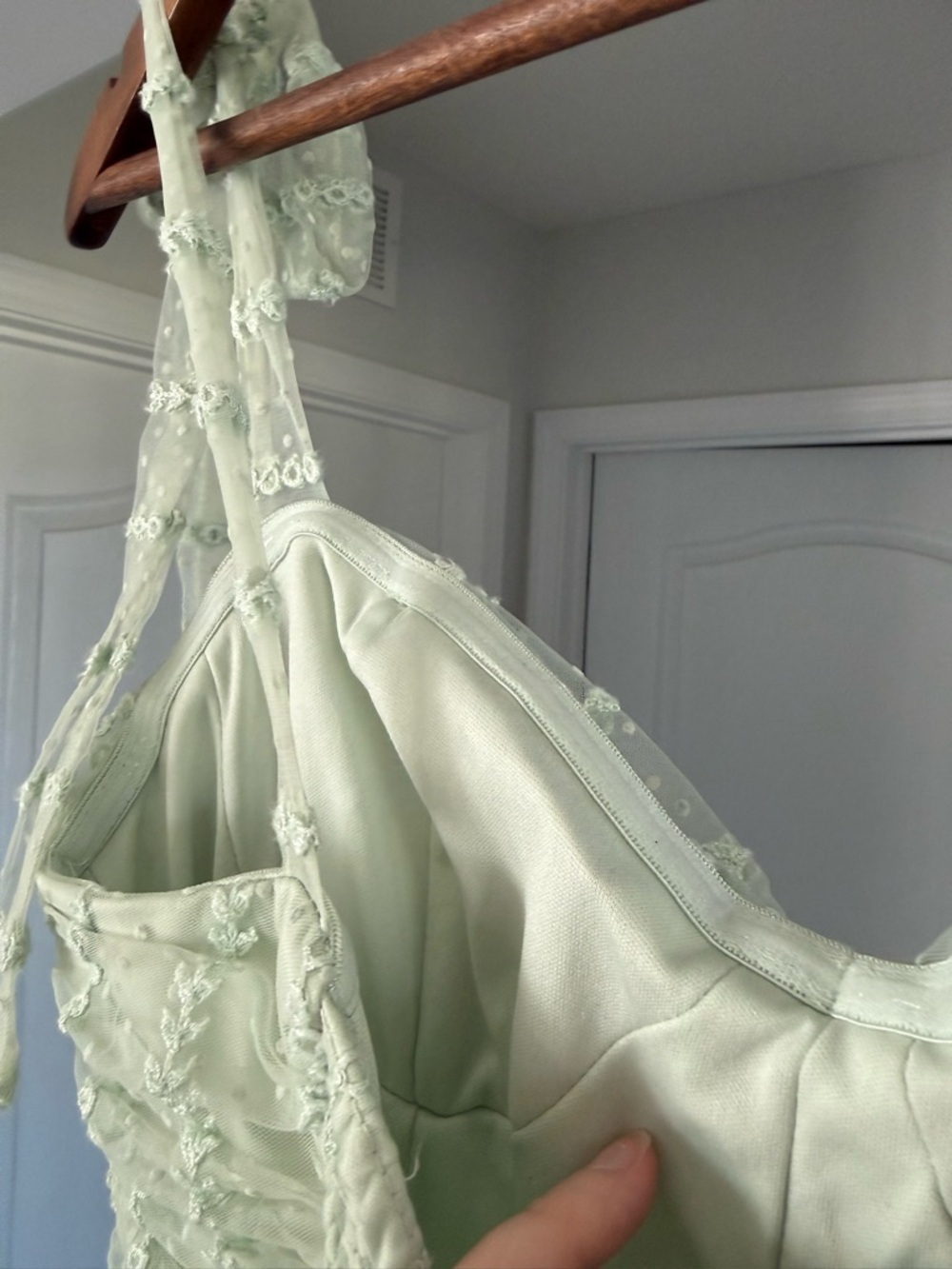 Blu Pepper Mint Green Tie-Shoulder Dotted Mesh Maxi Dress - Picture 11 of 16